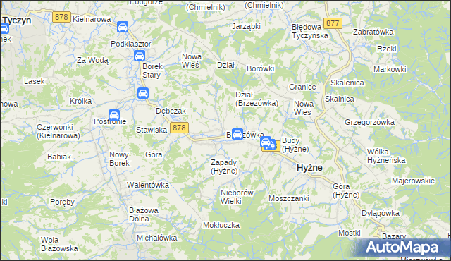 mapa Brzezówka gmina Hyżne, Brzezówka gmina Hyżne na mapie Targeo