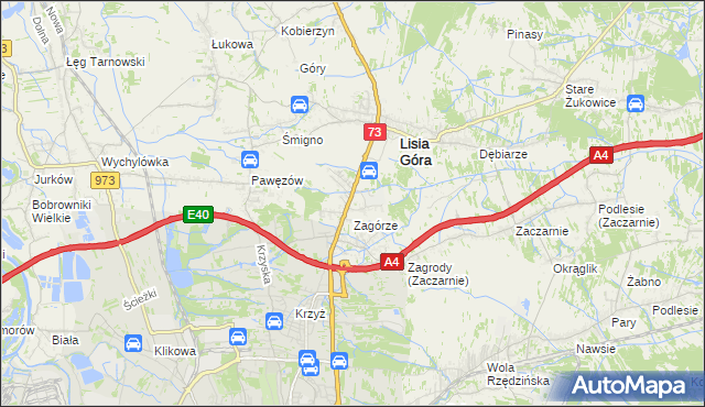 mapa Brzozówka gmina Lisia Góra, Brzozówka gmina Lisia Góra na mapie Targeo