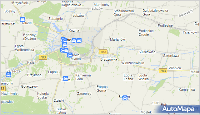 mapa Brzozówka gmina Wolbrom, Brzozówka gmina Wolbrom na mapie Targeo