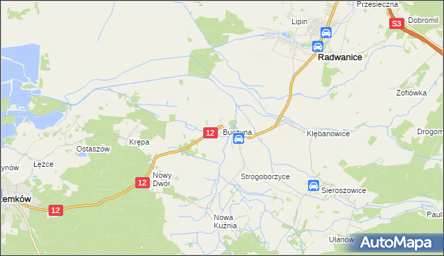 mapa Buczyna gmina Radwanice, Buczyna gmina Radwanice na mapie Targeo