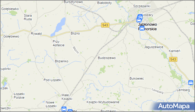 mapa Budziszewo gmina Jabłonowo Pomorskie, Budziszewo gmina Jabłonowo Pomorskie na mapie Targeo