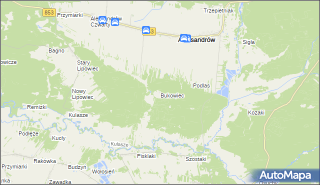 mapa Bukowiec gmina Aleksandrów, Bukowiec gmina Aleksandrów na mapie Targeo