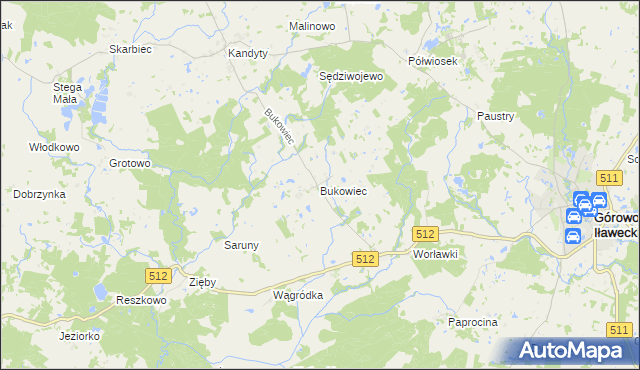 mapa Bukowiec gmina Górowo Iławeckie, Bukowiec gmina Górowo Iławeckie na mapie Targeo