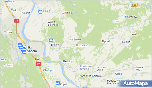 mapa Bukowina gmina Ulanów, Bukowina gmina Ulanów na mapie Targeo