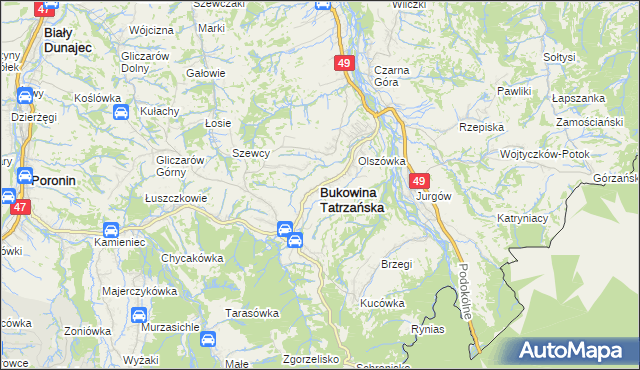 mapa Bukowina Tatrzańska, Bukowina Tatrzańska na mapie Targeo