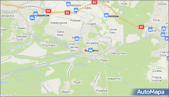 mapa Bukowno powiat olkuski, Bukowno powiat olkuski na mapie Targeo