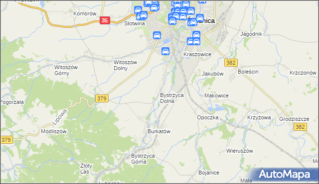 mapa Bystrzyca Dolna, Bystrzyca Dolna na mapie Targeo