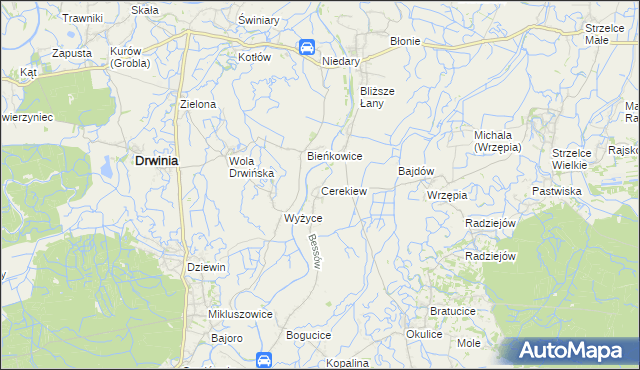 mapa Cerekiew gmina Bochnia, Cerekiew gmina Bochnia na mapie Targeo