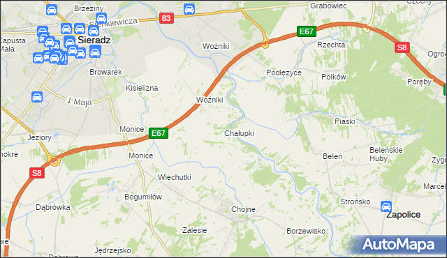 mapa Chałupki gmina Sieradz, Chałupki gmina Sieradz na mapie Targeo