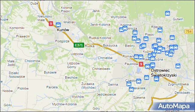 mapa Chmielów gmina Bodzechów, Chmielów gmina Bodzechów na mapie Targeo