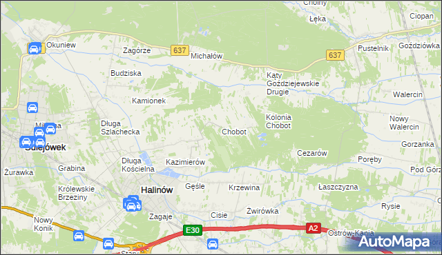 mapa Chobot gmina Halinów, Chobot gmina Halinów na mapie Targeo