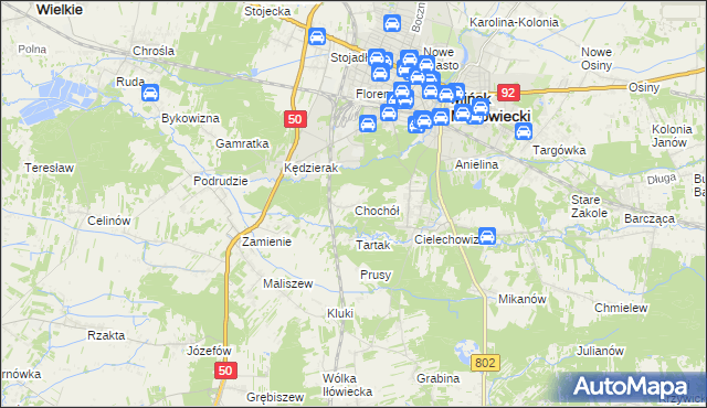 mapa Chochół gmina Mińsk Mazowiecki, Chochół gmina Mińsk Mazowiecki na mapie Targeo