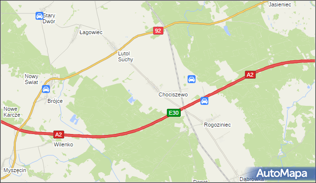 mapa Chociszewo gmina Trzciel, Chociszewo gmina Trzciel na mapie Targeo