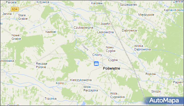 mapa Choiny gmina Poświętne, Choiny gmina Poświętne na mapie Targeo