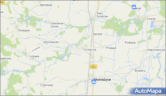 mapa Chróścina gmina Skoroszyce, Chróścina gmina Skoroszyce na mapie Targeo
