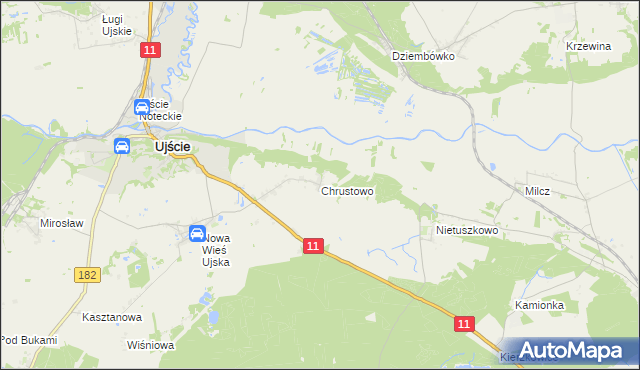 mapa Chrustowo gmina Ujście, Chrustowo gmina Ujście na mapie Targeo