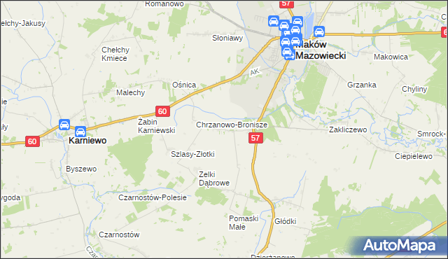 mapa Chrzanowo gmina Szelków, Chrzanowo gmina Szelków na mapie Targeo