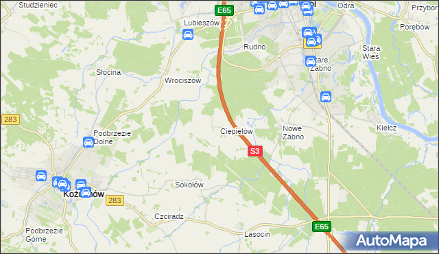 mapa Ciepielów gmina Nowa Sól, Ciepielów gmina Nowa Sól na mapie Targeo