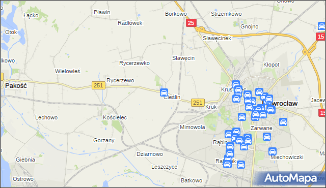 mapa Cieślin gmina Inowrocław, Cieślin gmina Inowrocław na mapie Targeo