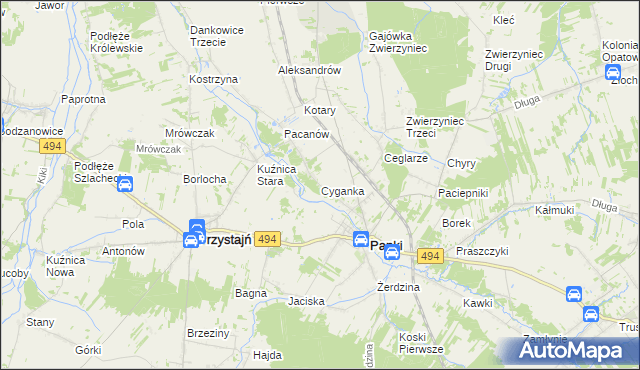 mapa Cyganka gmina Panki, Cyganka gmina Panki na mapie Targeo