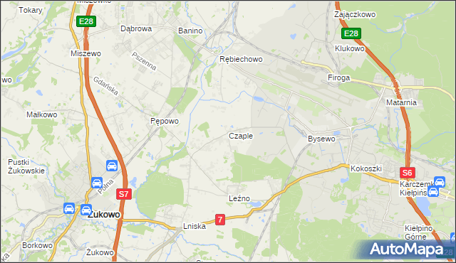 mapa Czaple gmina Żukowo, Czaple gmina Żukowo na mapie Targeo
