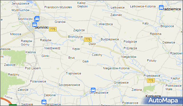 mapa Czechy gmina Słomniki, Czechy gmina Słomniki na mapie Targeo