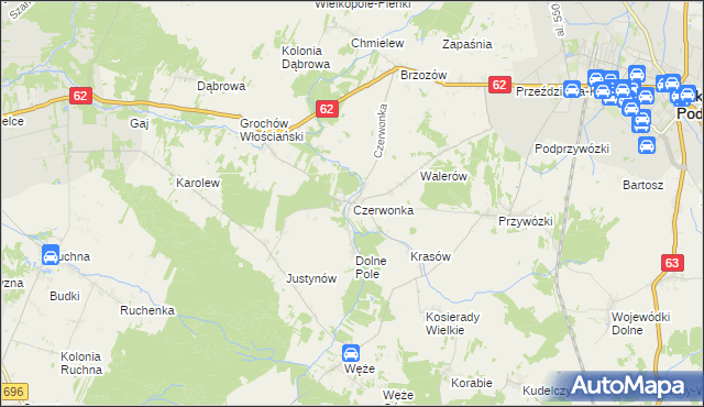 mapa Czerwonka gmina Sokołów Podlaski, Czerwonka gmina Sokołów Podlaski na mapie Targeo