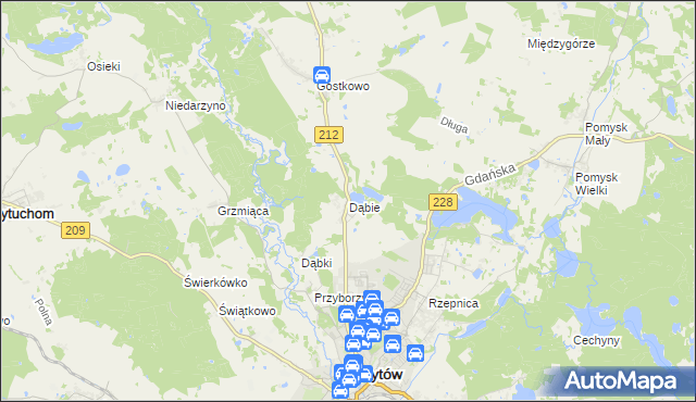 mapa Dąbie gmina Bytów, Dąbie gmina Bytów na mapie Targeo