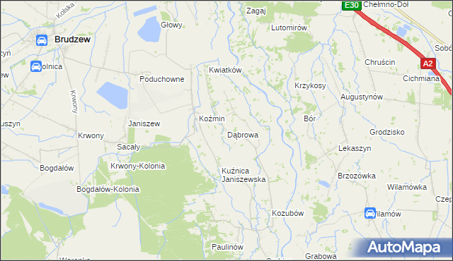 mapa Dąbrowa gmina Brudzew, Dąbrowa gmina Brudzew na mapie Targeo