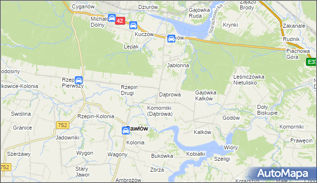 mapa Dąbrowa gmina Pawłów, Dąbrowa gmina Pawłów na mapie Targeo
