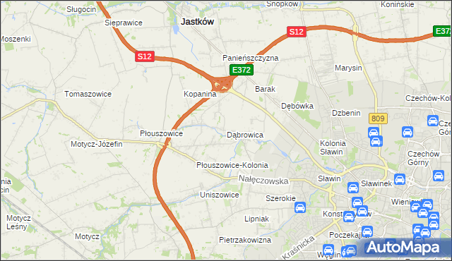 mapa Dąbrowica gmina Jastków, Dąbrowica gmina Jastków na mapie Targeo
