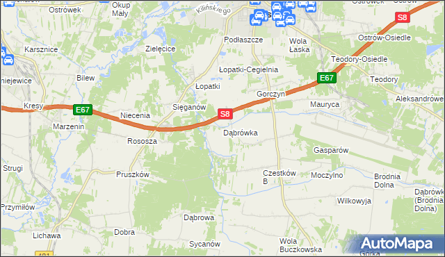 mapa Dąbrówka gmina Buczek, Dąbrówka gmina Buczek na mapie Targeo
