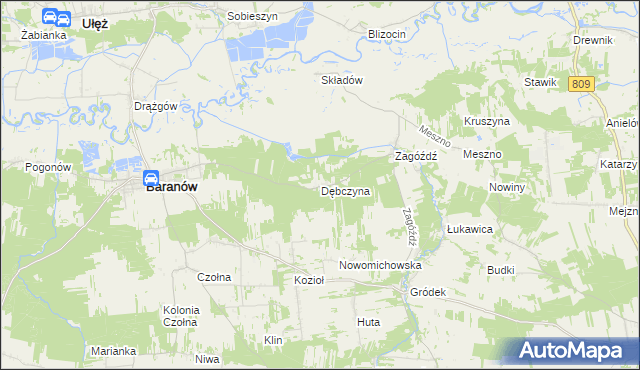 mapa Dębczyna gmina Baranów, Dębczyna gmina Baranów na mapie Targeo