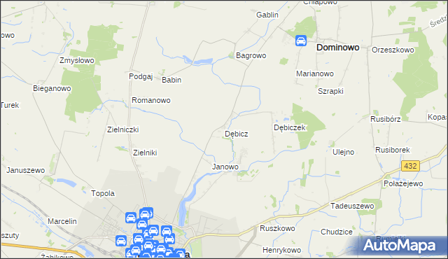 mapa Dębicz gmina Środa Wielkopolska, Dębicz gmina Środa Wielkopolska na mapie Targeo