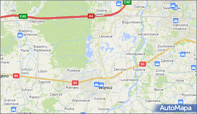 mapa Dębina Łętowska, Dębina Łętowska na mapie Targeo