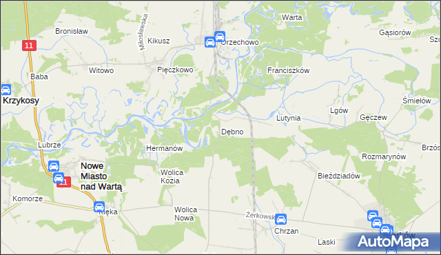 mapa Dębno gmina Nowe Miasto nad Wartą, Dębno gmina Nowe Miasto nad Wartą na mapie Targeo