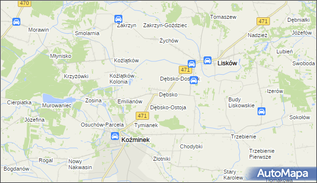 mapa Dębsko gmina Koźminek, Dębsko gmina Koźminek na mapie Targeo