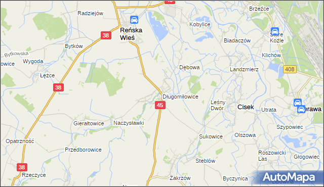 mapa Długomiłowice, Długomiłowice na mapie Targeo