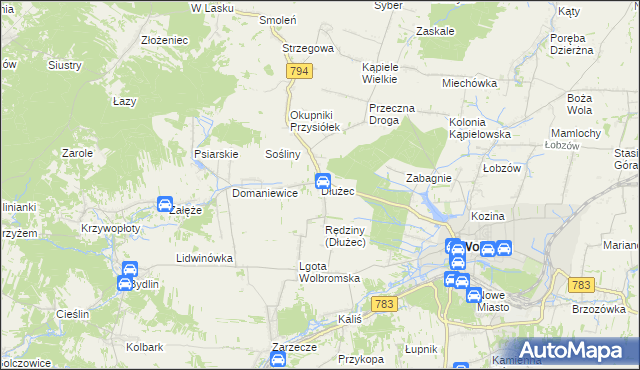 mapa Dłużec gmina Wolbrom, Dłużec gmina Wolbrom na mapie Targeo