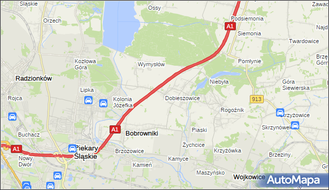 mapa Dobieszowice gmina Bobrowniki, Dobieszowice gmina Bobrowniki na mapie Targeo