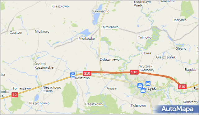 mapa Dobrzyniewo, Dobrzyniewo na mapie Targeo