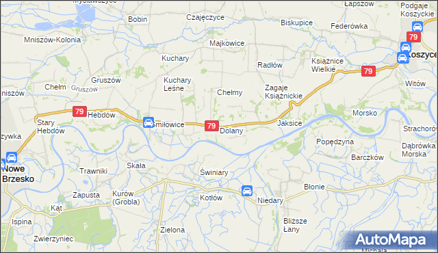 mapa Dolany gmina Koszyce, Dolany gmina Koszyce na mapie Targeo