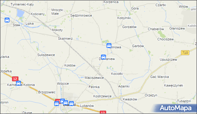 mapa Domaniew gmina Błaszki, Domaniew gmina Błaszki na mapie Targeo