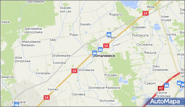mapa Domaniewice powiat łowicki, Domaniewice powiat łowicki na mapie Targeo