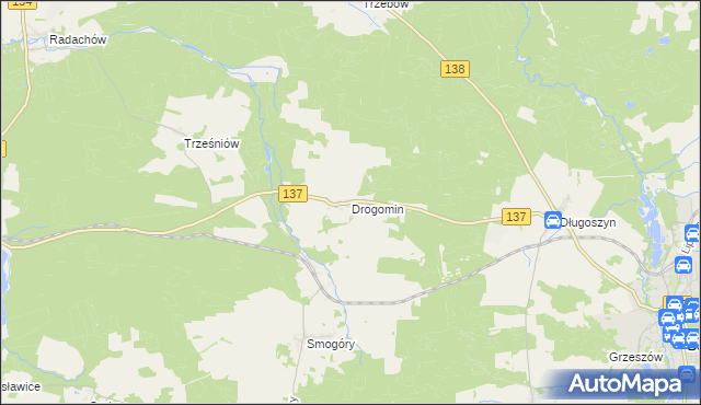 mapa Drogomin gmina Sulęcin, Drogomin gmina Sulęcin na mapie Targeo