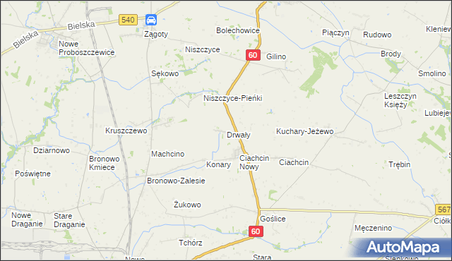 mapa Drwały gmina Bielsk, Drwały gmina Bielsk na mapie Targeo