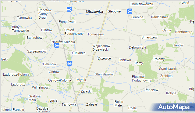 mapa Drzewce gmina Olszówka, Drzewce gmina Olszówka na mapie Targeo