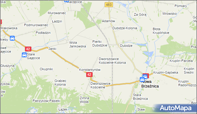 mapa Dworszowice Kościelne-Kolonia, Dworszowice Kościelne-Kolonia na mapie Targeo