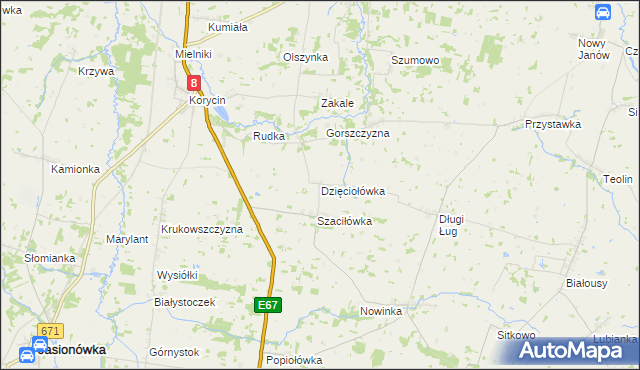 mapa Dzięciołówka, Dzięciołówka na mapie Targeo