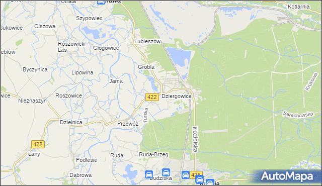 mapa Dziergowice, Dziergowice na mapie Targeo